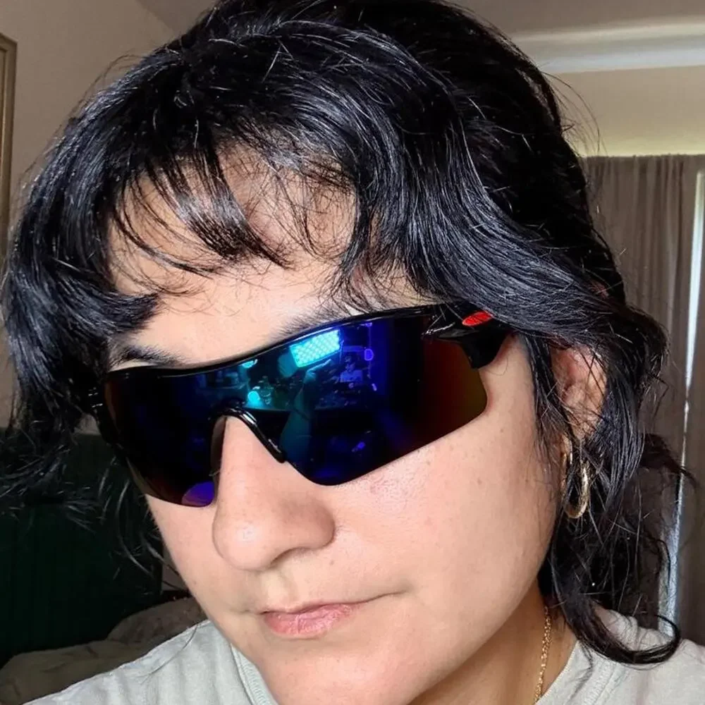 Black wraparound shield sunglasses Y2k cybercore sporty futuristic festival